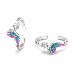 925 Sterling Silver Dolphin Toe Ring with Star Charm & Multicolor Enamel