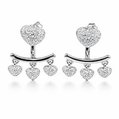 925 Sterling Silver Heart Charm Drop Earrings