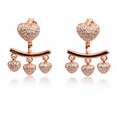 925 Sterling Silver Rose Gold Heart Drop Earrings