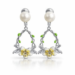 925 Sterling Silver Pearl Floral Vine Drop Earrings