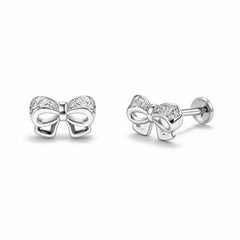 925 Sterling Silver Bow Stud Earrings with Micro Pave Stones