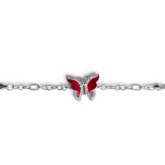 925 Sterling Silver Red Butterfly Chain Bracelet