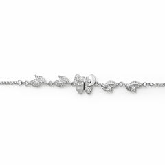 925 Sterling Silver Leaf Design Butterfly Crystal Bracelet