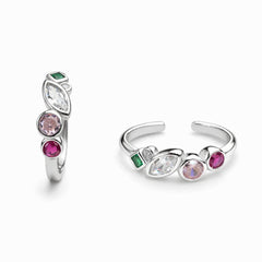 925 Sterling Silver Multicolor Crystal Adjustable Ring