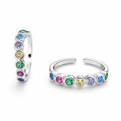 925 Sterling Silver Rainbow Multicolor Crystal Adjustable Ring