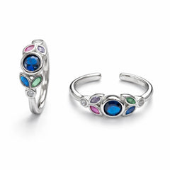 925 Sterling Silver Blue Sapphire Style Adjustable Ring