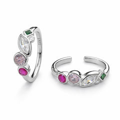925 Sterling Silver Multi Stone Designer Adjustable Ring