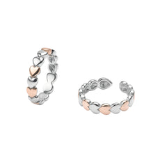 925 Sterling Silver Dual Tone Heart Design Adjustable Ring