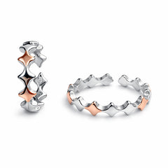 925 Sterling Silver Dual Tone Star Wave Design Adjustable Ring
