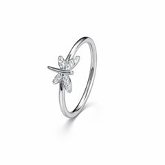 925 Sterling Silver Dragonfly Ring with Crystal Stones for Women