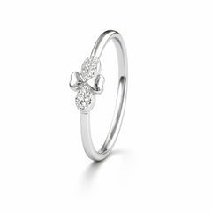 925 Sterling Silver Butterfly Bow Ring with Crystal Stones for Women