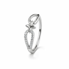 925 Sterling Silver Star & Open Heart Crystal Ring