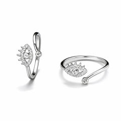 Silver Evil Eye Open Ring with Crystal Detailing