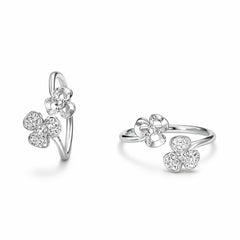 Silver Dual Floral Open Ring with Crystal Detailing
