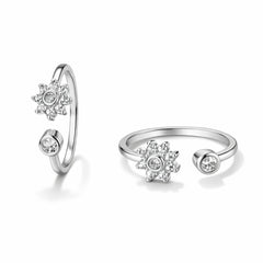 925 Sterling Silver Floral Crystal Open Ring with Solitaire Accent