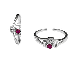 925 Sterling Silver Love Initial Toe Ring with Ruby Stone & Crystal Accent