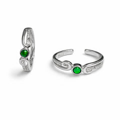 925 Sterling Silver Swirl Design Toe Ring with Green Stone & Crystal Accent