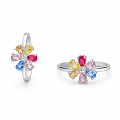 925 Sterling Silver Multicolor Floral Toe Ring with Crystal Center
