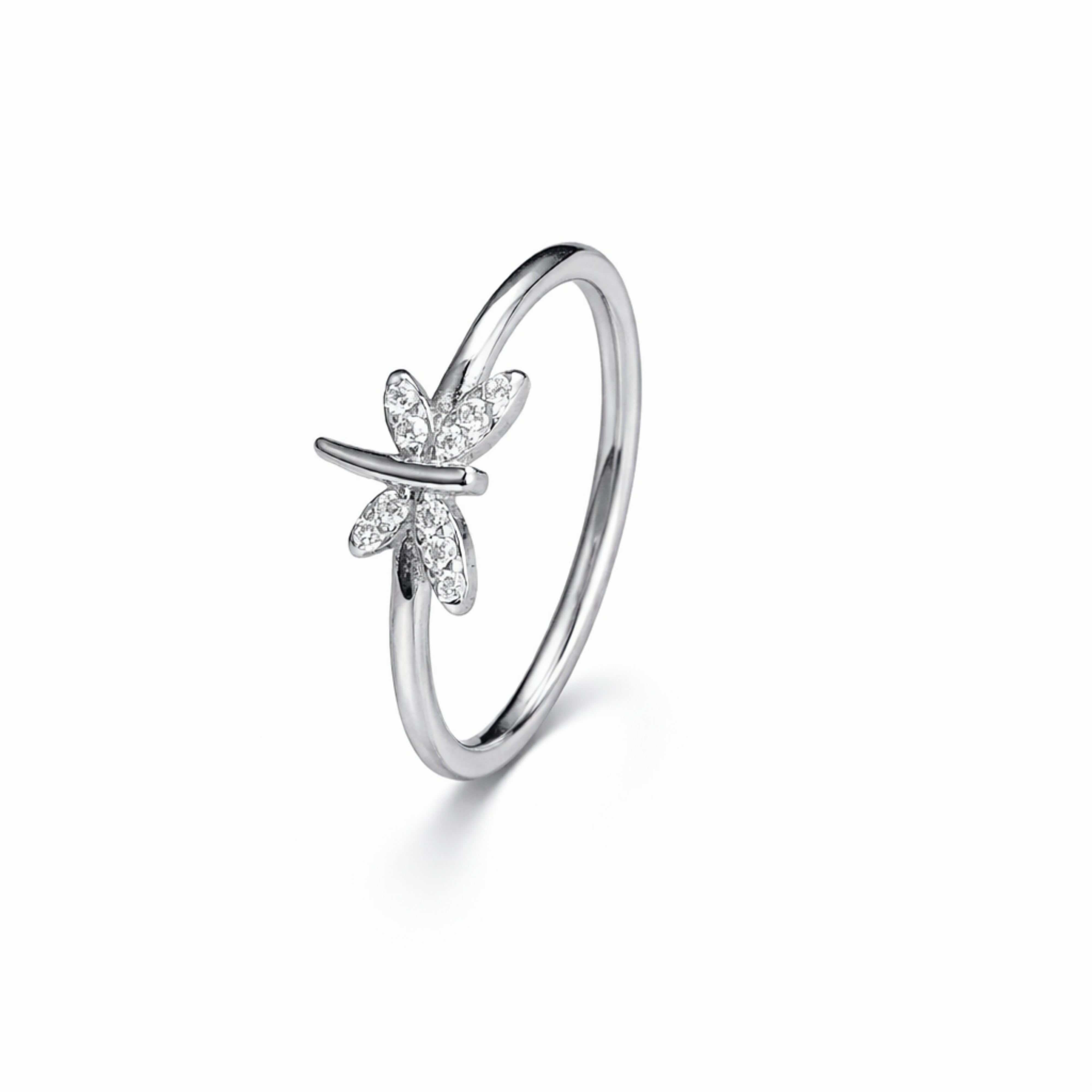 925 Sterling Silver Dragonfly Ring with Crystal Stones for Women