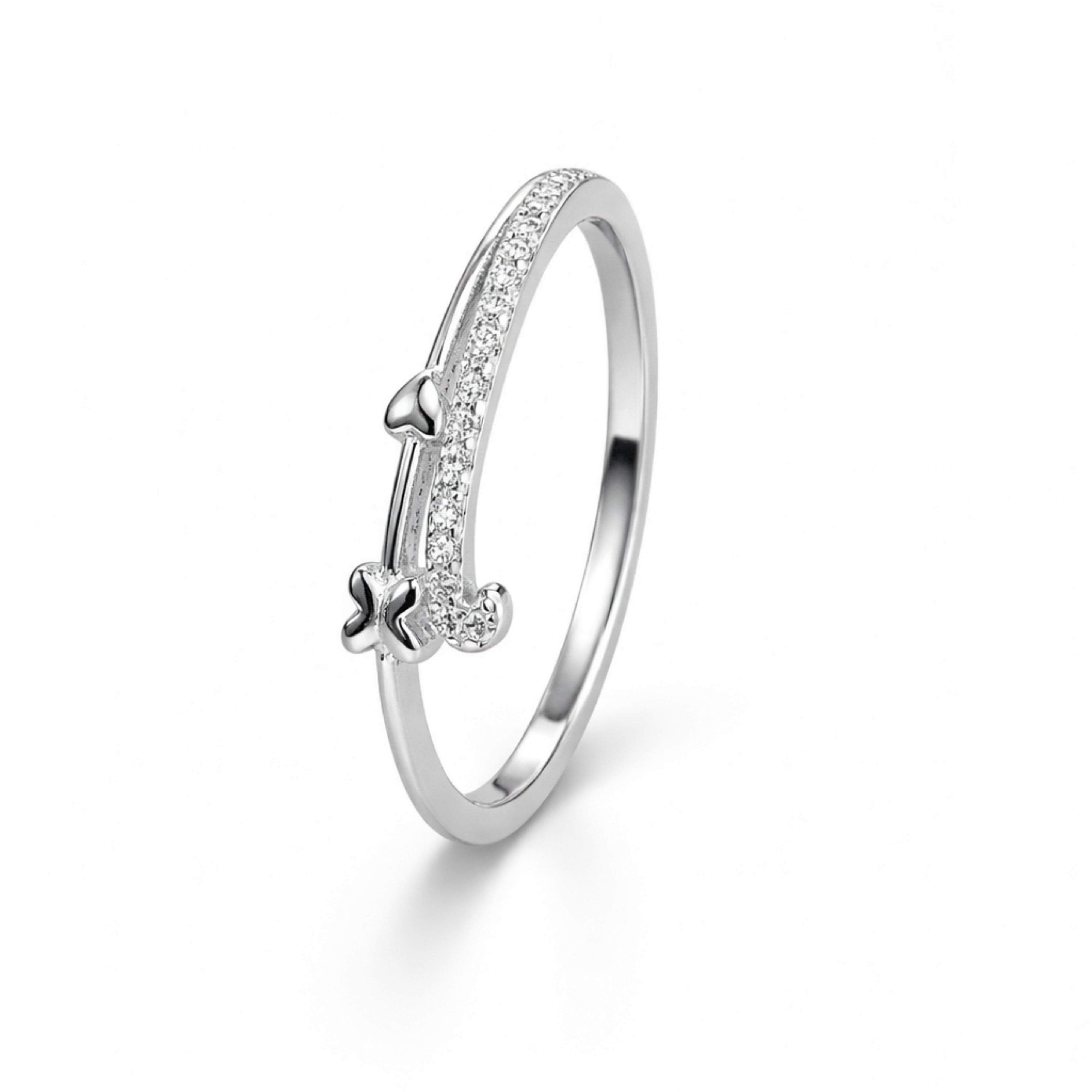 925 Sterling Silver Butterfly & Heart Crystal Ring