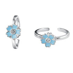 925 Sterling Silver Blue Floral Toe Ring with Crystal Center
