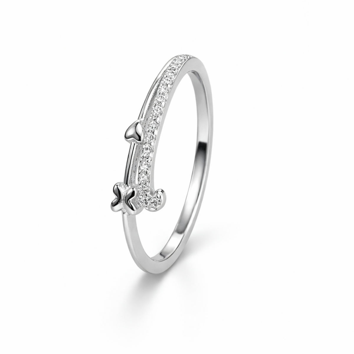 925 Sterling Silver Butterfly & Heart Crystal Ring