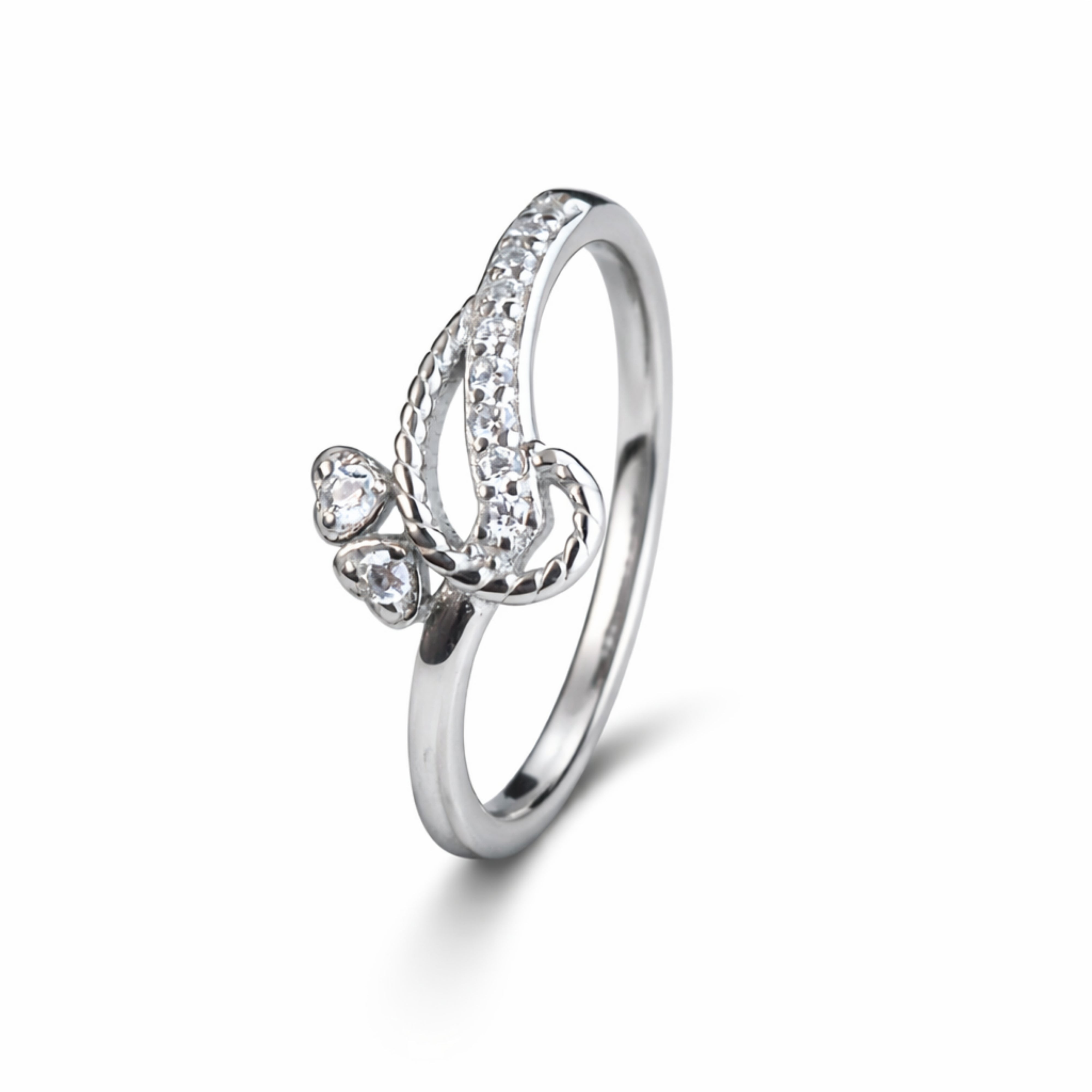 925 Sterling Silver Butterfly Twist Ring with Crystal Stones for Women