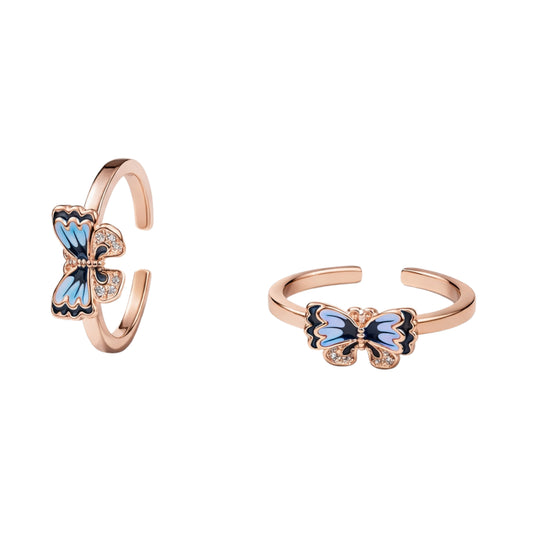 925 Sterling Silver Rose Gold Butterfly Toe Ring with Blue Enamel & Crystal Stones