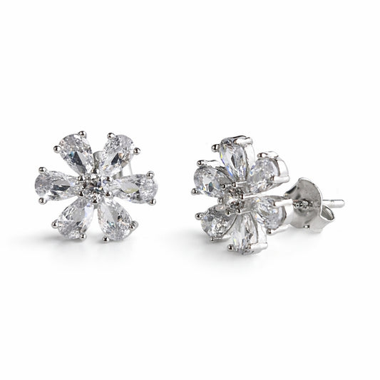 925 Sterling Silver Crystal Flower Stud Earrings