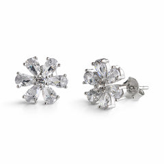 925 Sterling Silver Crystal Flower Stud Earrings