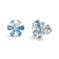 925 Sterling Silver Blue Crystal Flower Stud Earrings