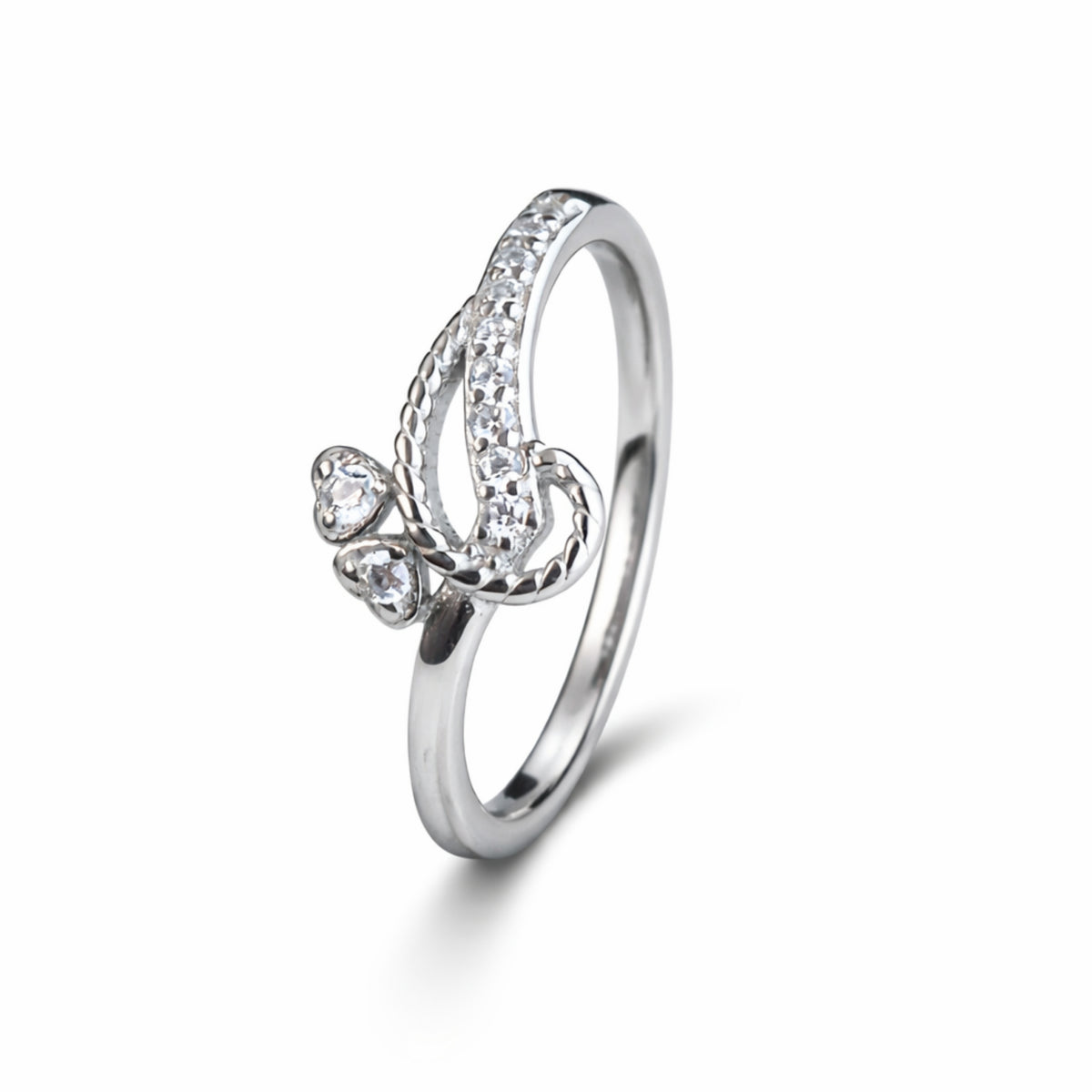925 Sterling Silver Butterfly Twist Ring with Crystal Stones for Women