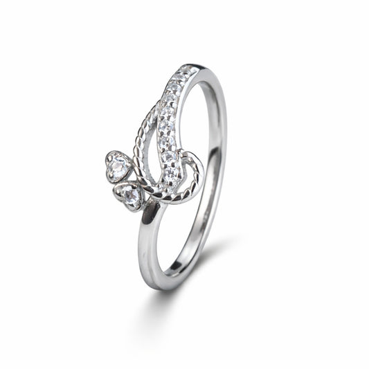 925 Sterling Silver Butterfly Twist Ring with Crystal Stones for Women