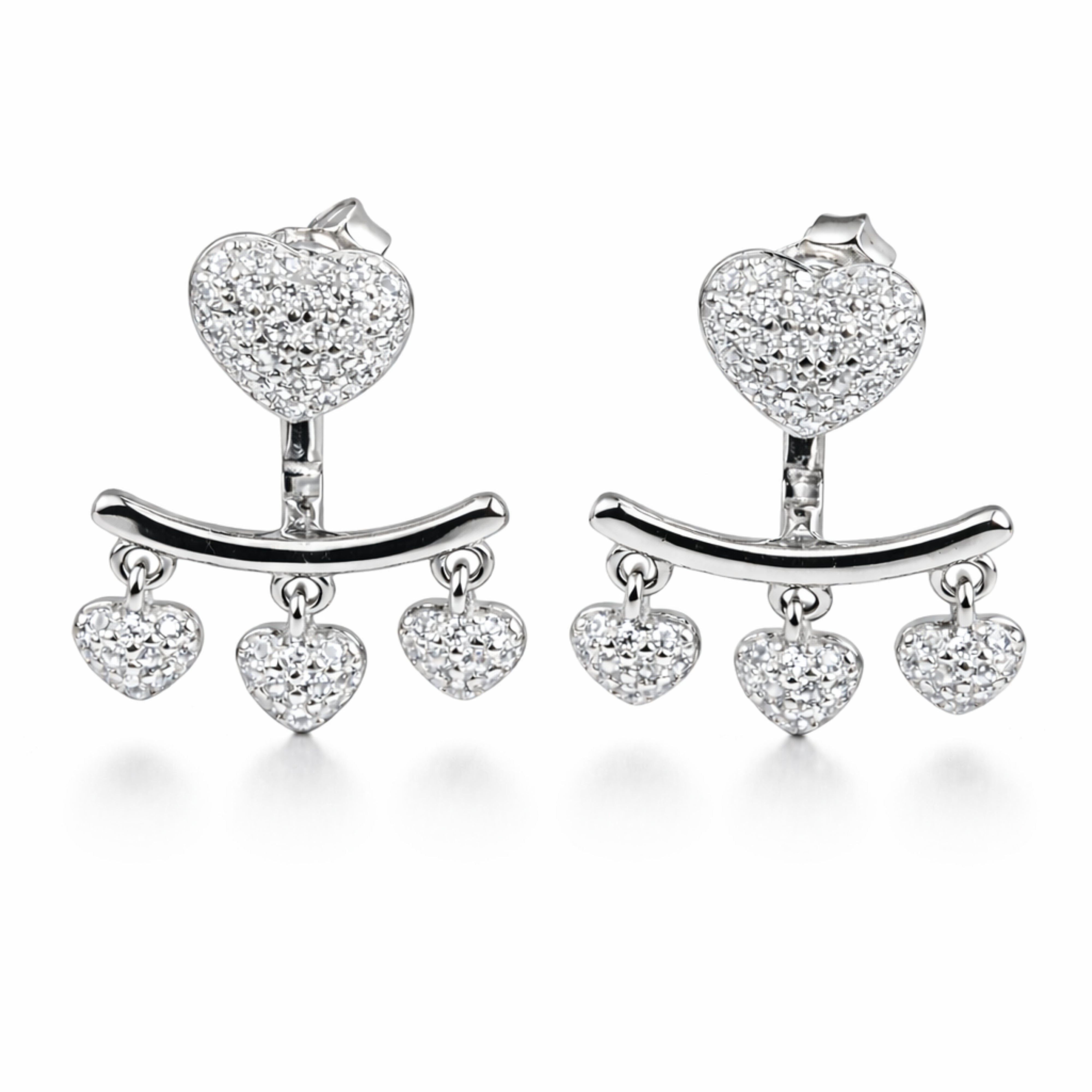925 Sterling Silver Heart Charm Drop Earrings
