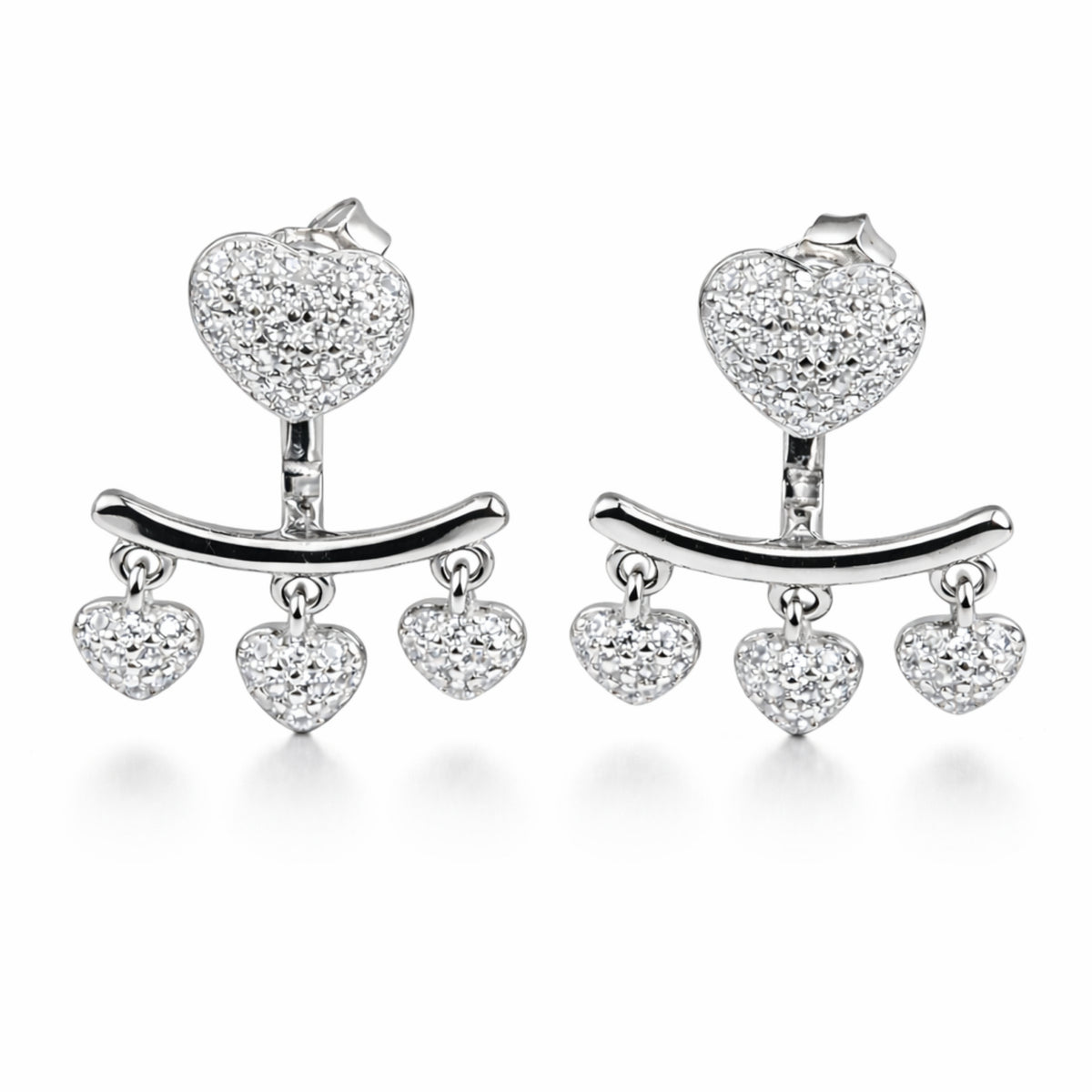 925 Sterling Silver Heart Charm Drop Earrings
