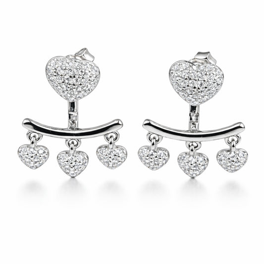 925 Sterling Silver Heart Charm Drop Earrings
