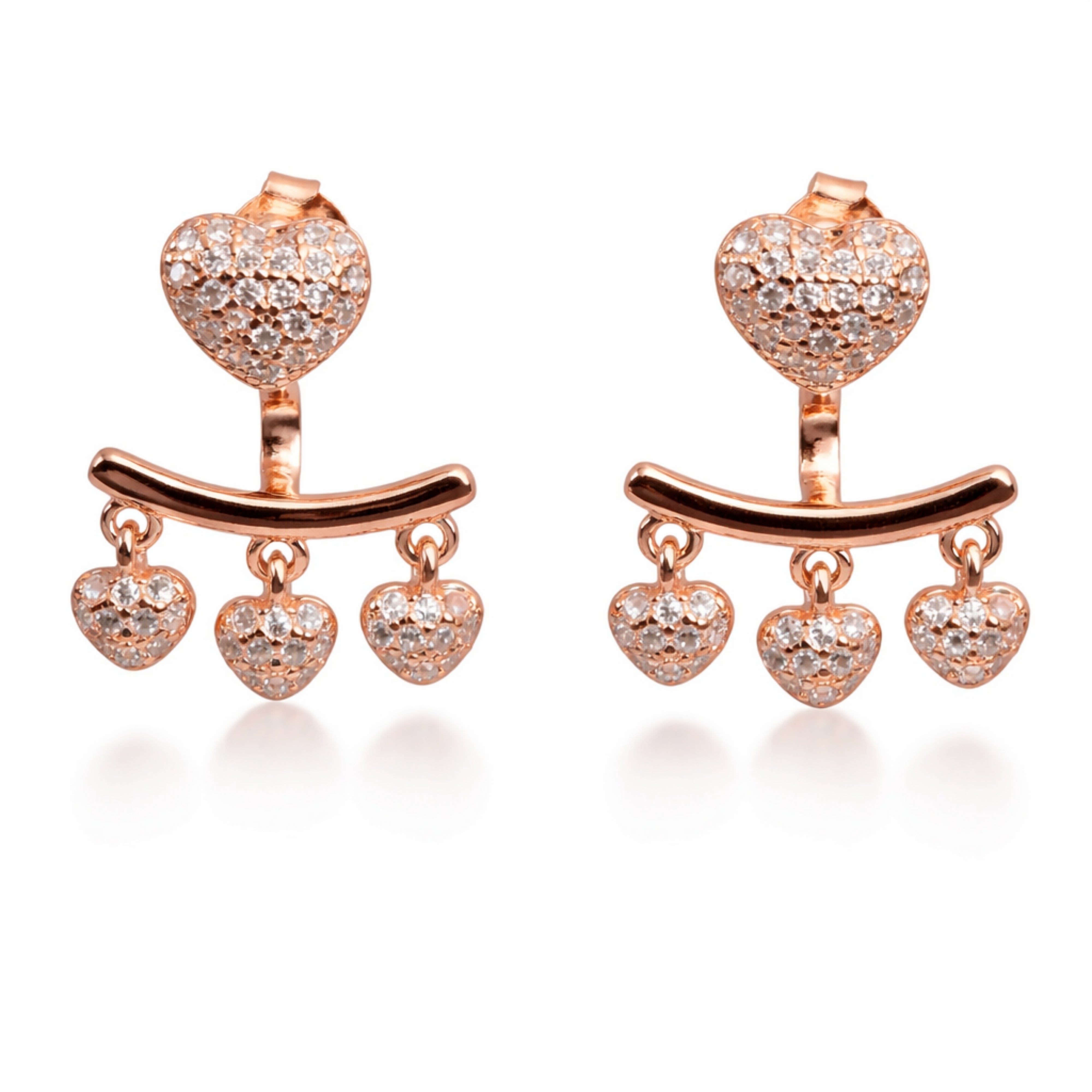 925 Sterling Silver Rose Gold Heart Drop Earrings