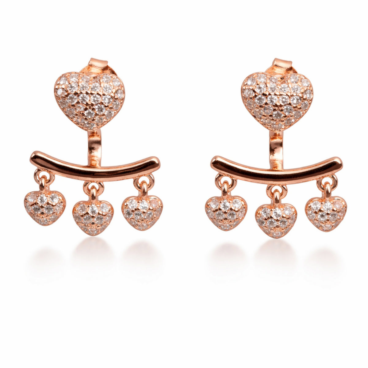 925 Sterling Silver Rose Gold Heart Drop Earrings