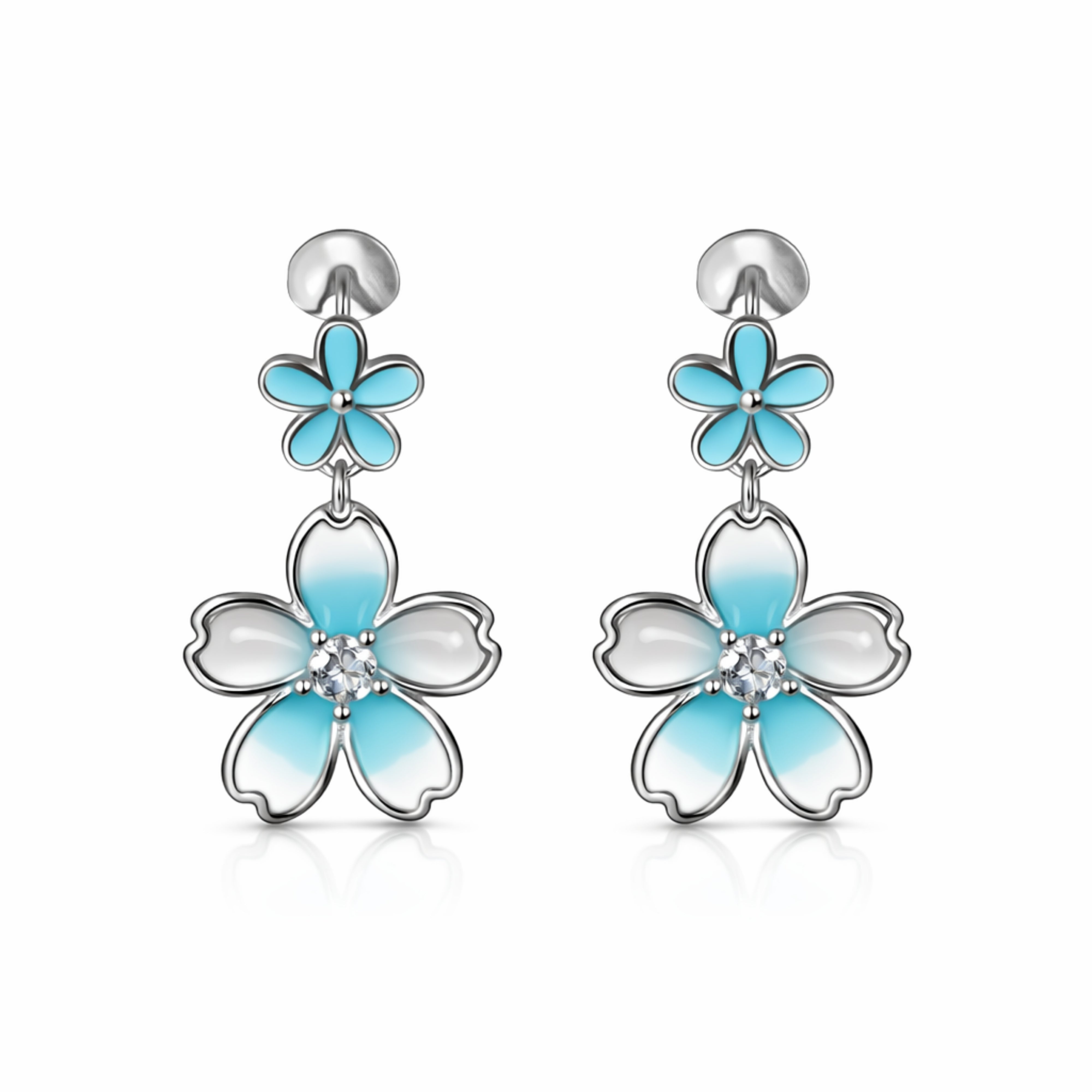 925 Sterling Silver Dual Flower Drop Earrings