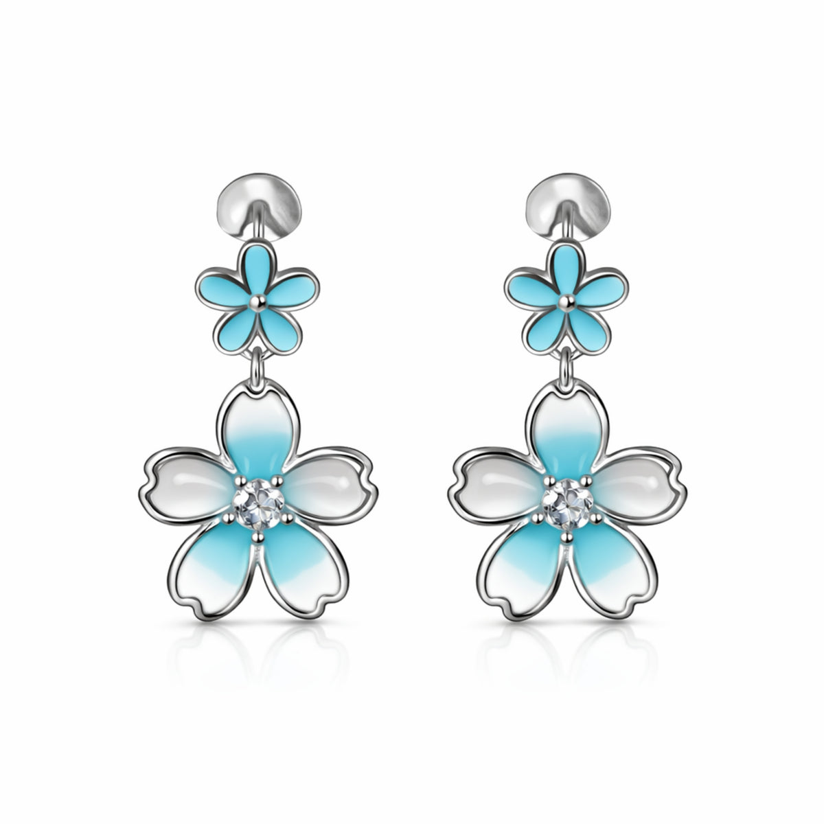 925 Sterling Silver Dual Flower Drop Earrings