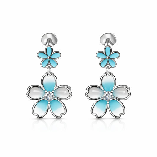 925 Sterling Silver Dual Flower Drop Earrings