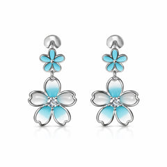 925 Sterling Silver Dual Flower Drop Earrings