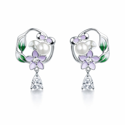 925 Sterling Silver Pearl Floral Drop Earrings