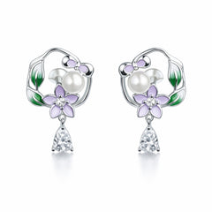 925 Sterling Silver Pearl Floral Drop Earrings