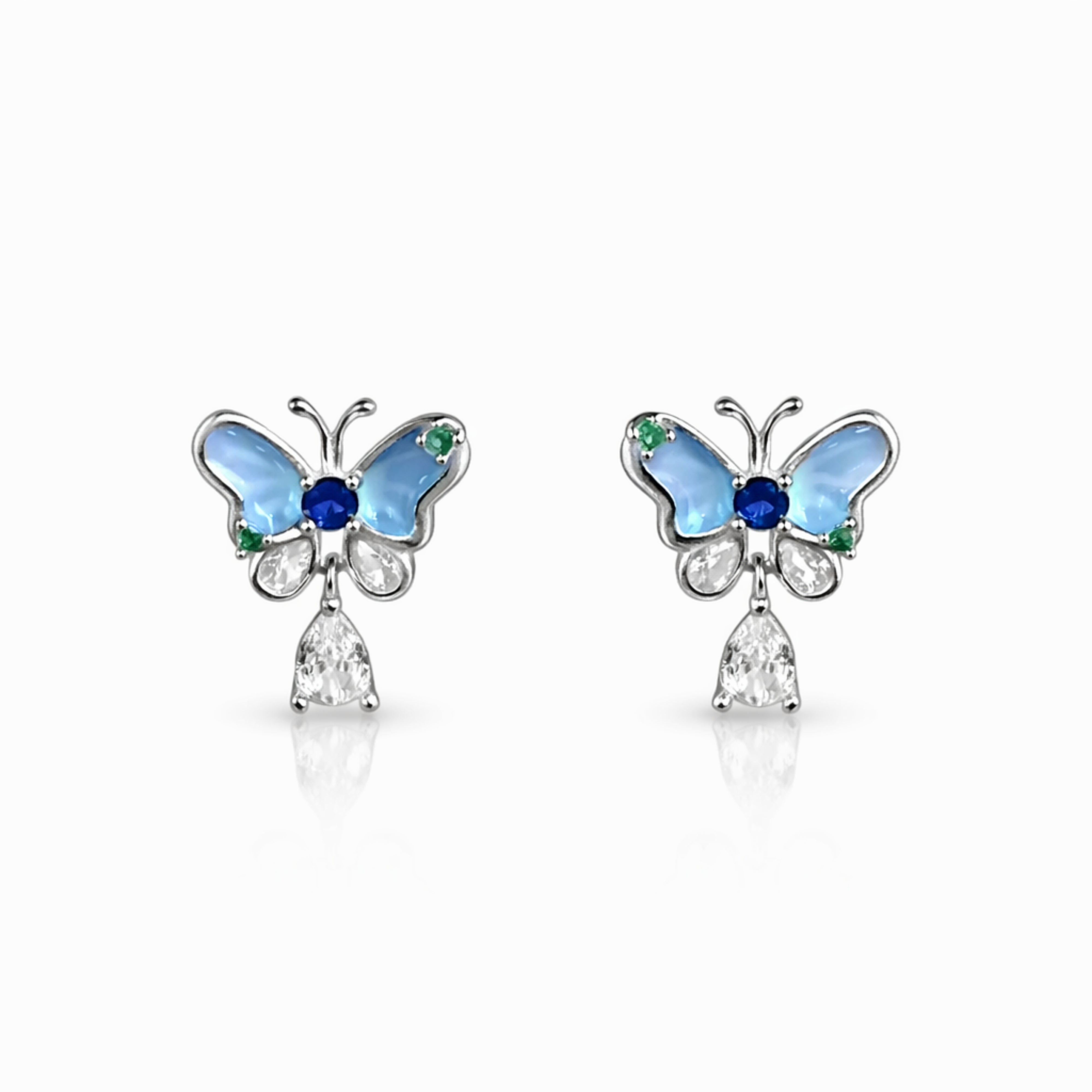 925 Sterling Silver Blue Butterfly Drop Earrings