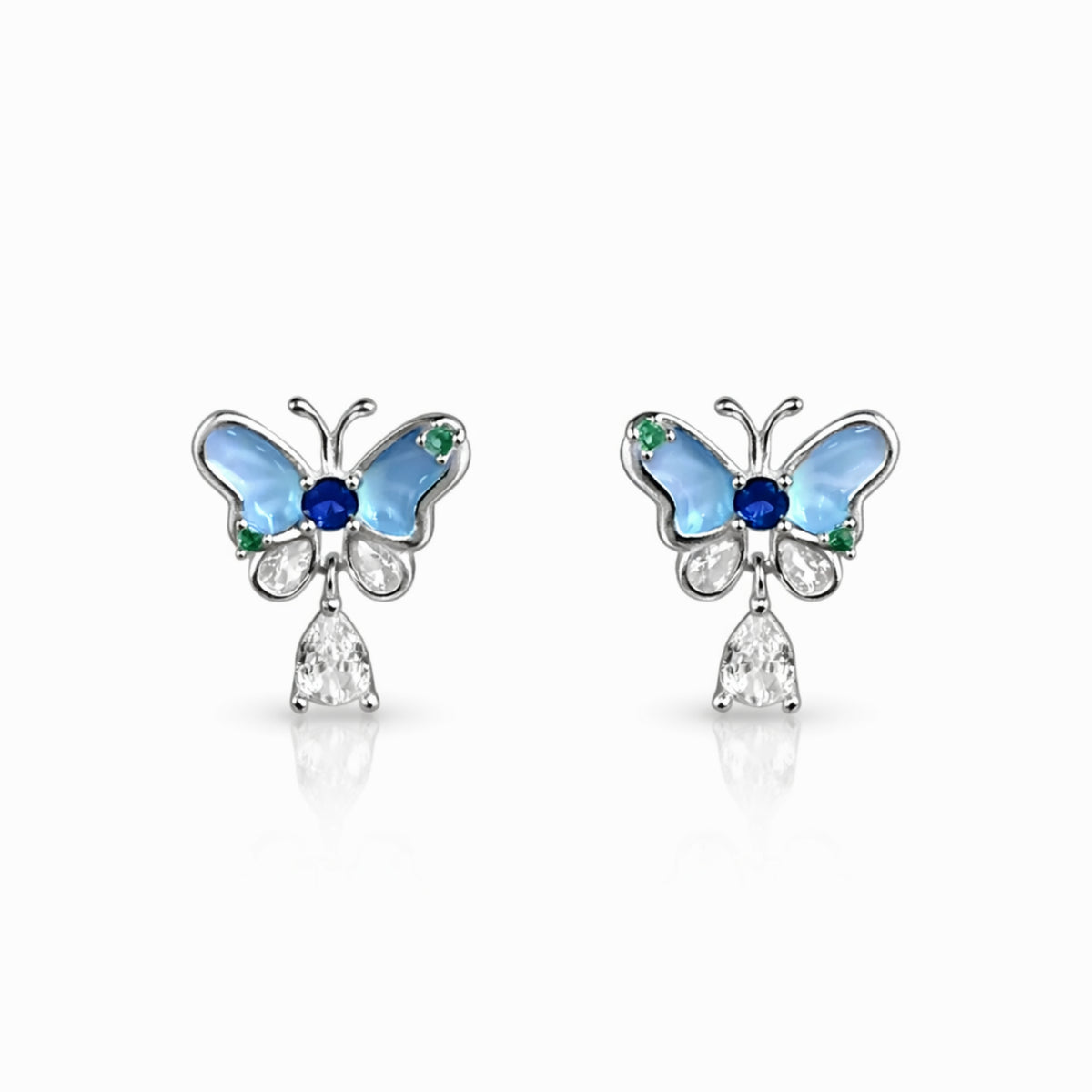 925 Sterling Silver Blue Butterfly Drop Earrings