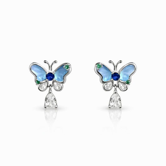 925 Sterling Silver Blue Butterfly Drop Earrings