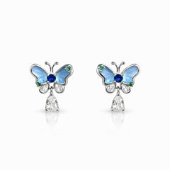 925 Sterling Silver Blue Butterfly Drop Earrings