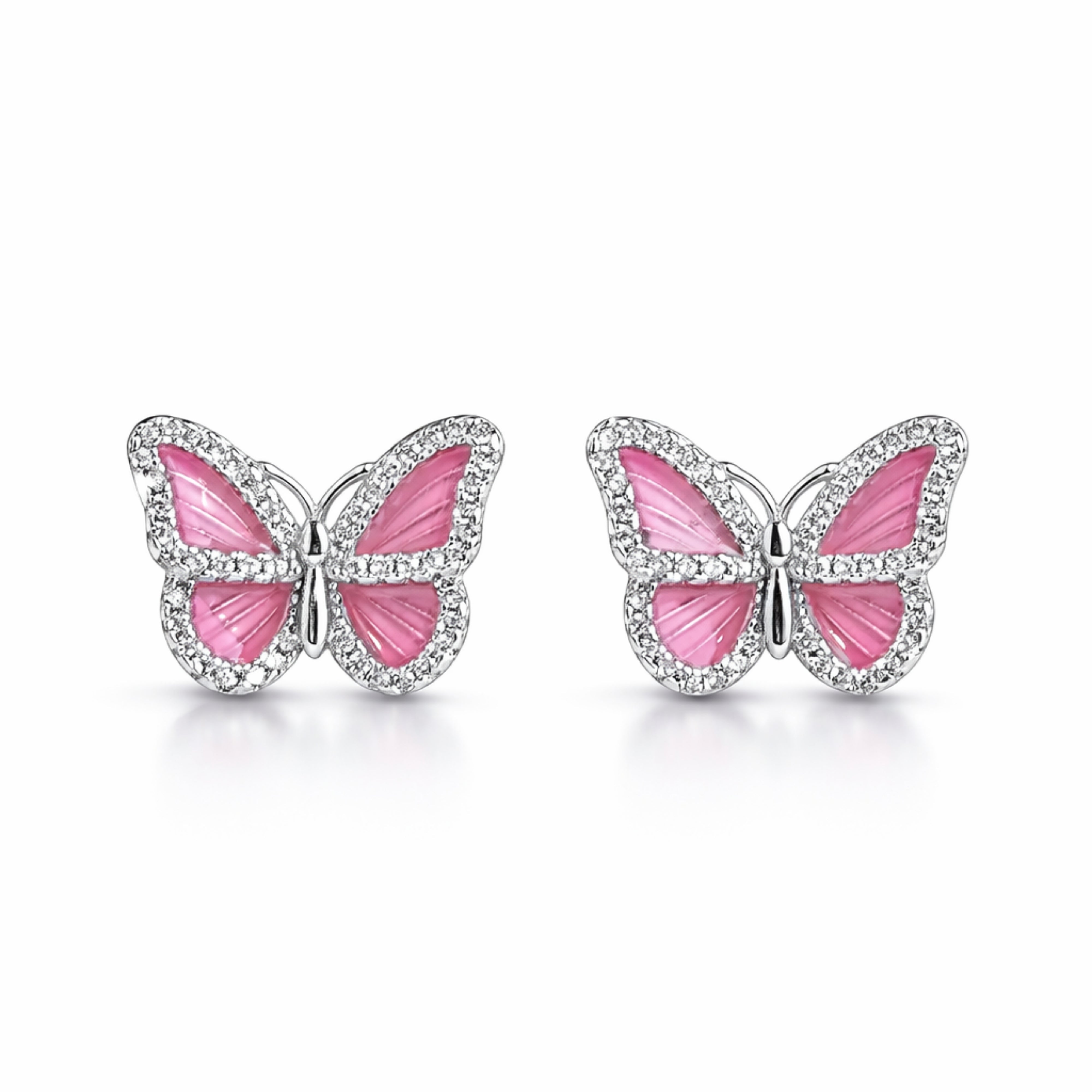 925 Sterling Silver Pink Butterfly Stud Earrings