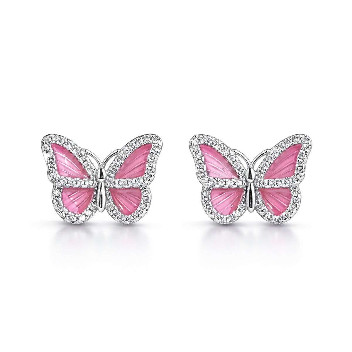 925 Sterling Silver Pink Butterfly Stud Earrings